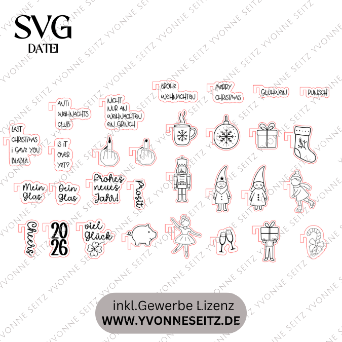 30Designs SVG Laserdatei 6 Glasanhänger Glasmarkierer Anhänger für Gläser und Tassen Weihnachten Silvester Winter Anti-Weihnachten SVG-Datei – Bild 2