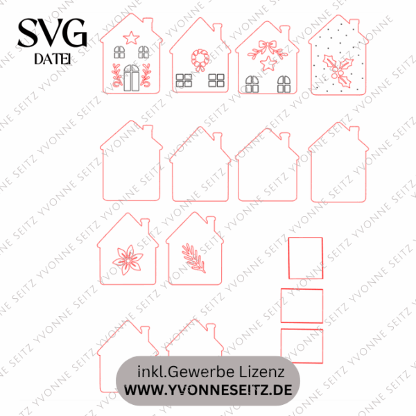 SVG Laserdatei 6 Designs Häuser Mini Haus zum füllen mit Blumen, Geld oder Ballonlicht Weihnachten Winter Mitbringsel SVG-Datei – Bild 2