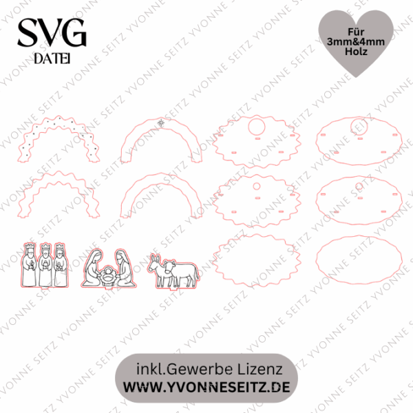 3mm und 4mm Krippe aus Holz mit Figuren zum stecken Kulisse Minikrippe Teller für Krippe SVG Laser Datei Weihnachten Heilige Nacht – Bild 2