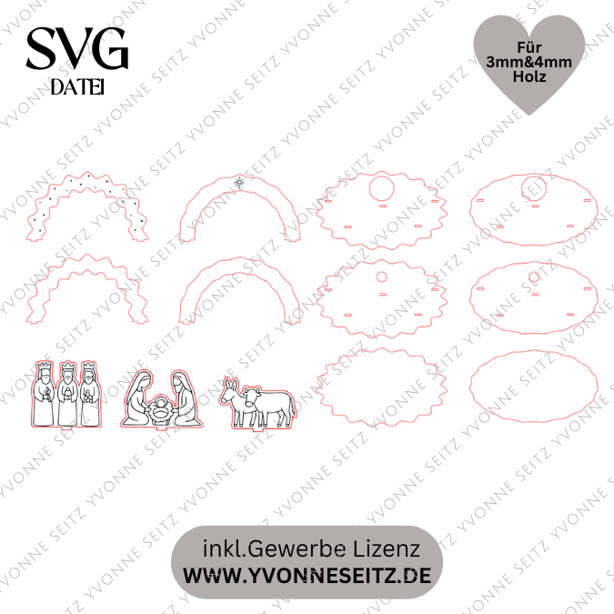 Krippe aus Holz mit Figuren zum stecken 3mm und 4mm Kulisse Minikrippe Teller für Krippe SVG Laser Datei Weihnachten Heilige Nacht – Bild 2
