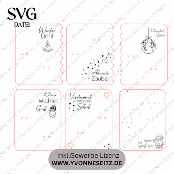 6 Designs Laserdatei Halter für Kerzen, Kerzenständer Geld Verpackung für Gutscheine Kleinigkeiten Weihnachten Nikolaus Christkind SVG Datei – Bild 2