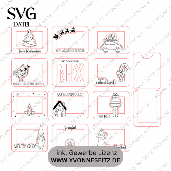12 Designs Laserdatei Verpackung für Gutscheinkarten Gutscheine Geld Weihnachten Nikolaus Christkind Geldgeschenk Wunschgutschein SVG Datei – Bild 2