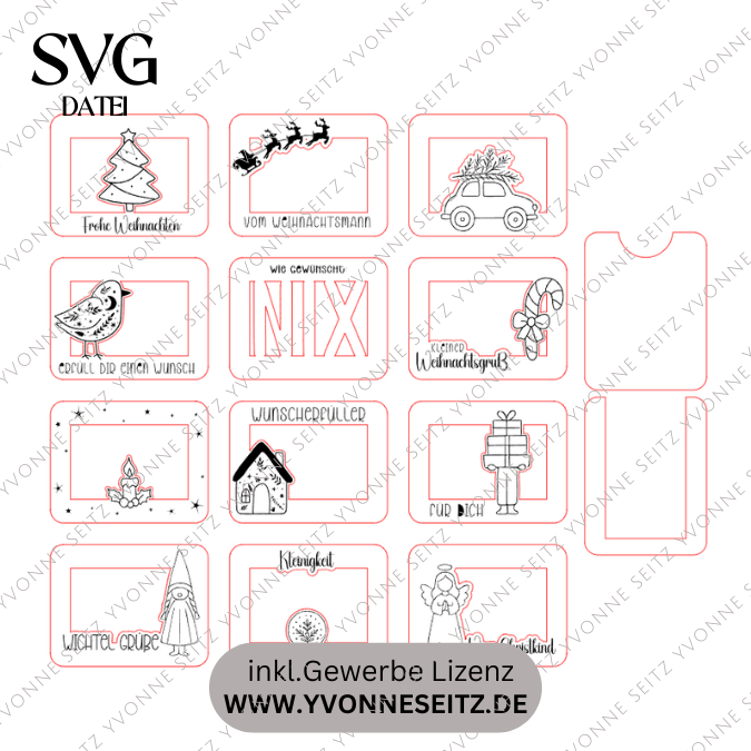 Laserdatei Verpackung für Gutscheinkarten Gutscheine 12 Designs Geld Weihnachten Nikolaus Christkind Geldgeschenk Wunschgutschein SVG Datei – Bild 2