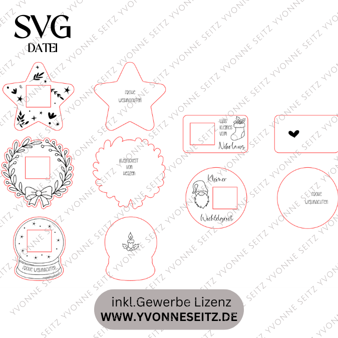 SVG Laserdatei 5 Designs Weihnachten Nikolaus Wichtel Halter für Küsschen Schokolade als Gastgeschenk kleines Mitbringsel SVG Datei – Bild 2