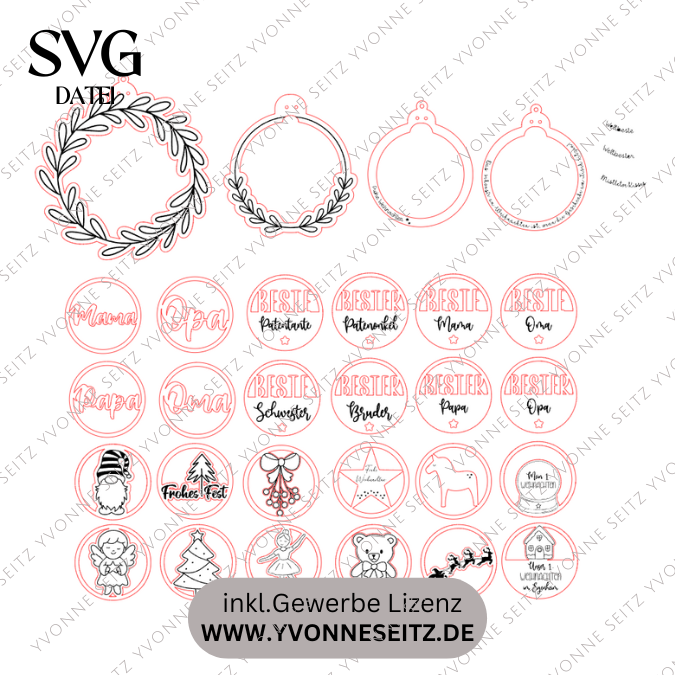 24 Acrylkugel Einleger 24 verschiedene Designs und 4 Außenkränze Inlay für Baumkugeln Christbaumkugeln Acrylkugeln zum aufhängen Laserdatei skalierbar – Bild 2