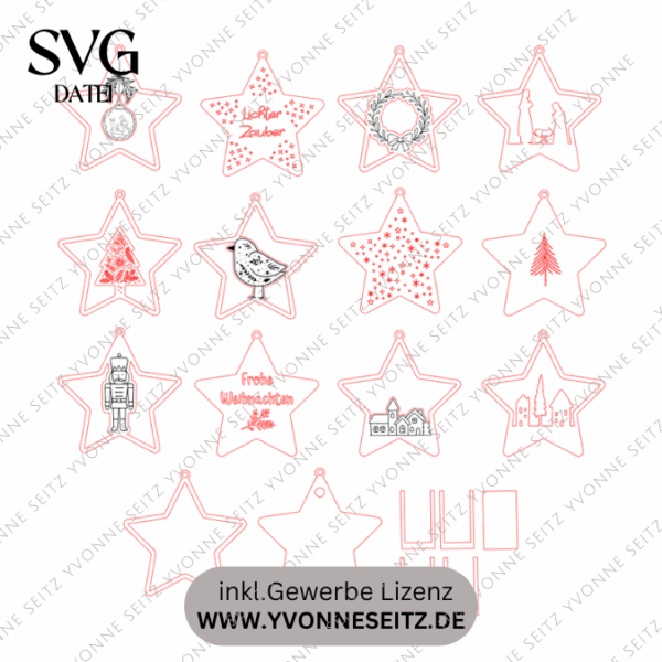 12 Designs Lichtsterne Leuchtsterne Sterne zum beleuchten SVG Laser Datei Weihnachten Transparentpapier Leuchtdatei Weihnachtsdeko – Bild 2