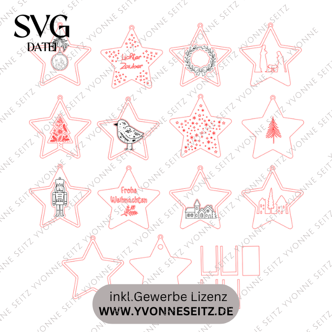 Lichtsterne Leuchtsterne 12 Designs Sterne zum beleuchten SVG Laser Datei Weihnachten Transparentpapier Leuchtdatei Weihnachtsdeko – Bild 2
