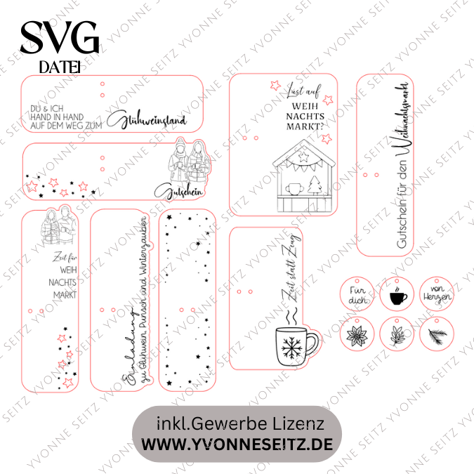 SVG Laserdatei 8 Designs Verpackung für Weihnachtsmarkt Gutscheine Weihnachten Geschenkidee Zeit statt Zeug Winter inkl Anhänger SVG Datei Einladung – Bild 2
