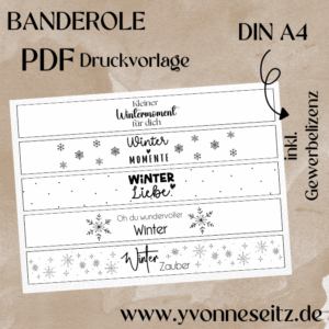 PRINT Druckvorlage PDF Banderole mit 5 Designs - Winter - A4 Printable PDF Datei zum selber drucken