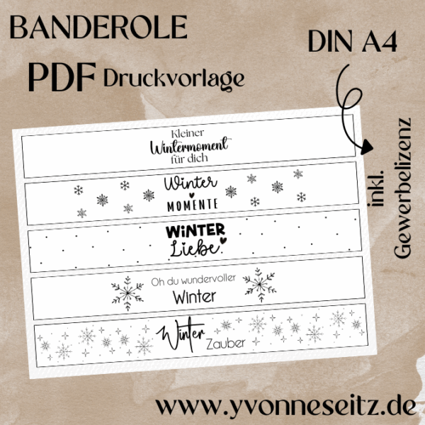 PRINT Druckvorlage PDF Banderole mit 5 Designs - Winter - A4 Printable PDF Datei zum selber drucken