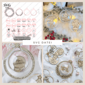 24 Acrylkugel Einleger 24 verschiedene Designs und 4 Außenkränze Inlay für Baumkugeln Christbaumkugeln Acrylkugeln zum aufhängen Laserdatei skalierbar