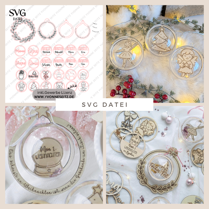 24 Acrylkugel Einleger 24 verschiedene Designs und 4 Außenkränze Inlay für Baumkugeln Christbaumkugeln Acrylkugeln zum aufhängen Laserdatei skalierbar