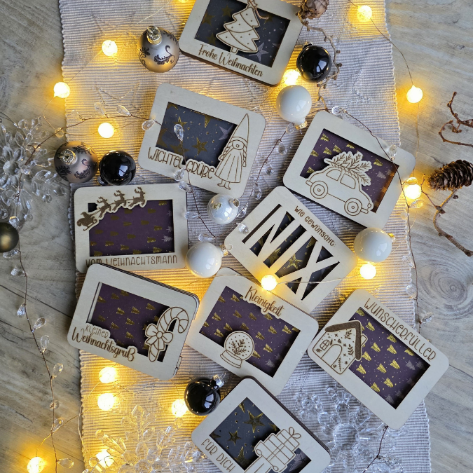 Laserdatei Verpackung für Gutscheinkarten Gutscheine 12 Designs Geld Weihnachten Nikolaus Christkind Geldgeschenk Wunschgutschein SVG Datei – Bild 5