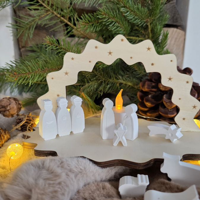 Krippe aus Holz mit Figuren zum stecken 3mm und 4mm Kulisse Minikrippe Teller für Krippe SVG Laser Datei Weihnachten Heilige Nacht – Bild 5