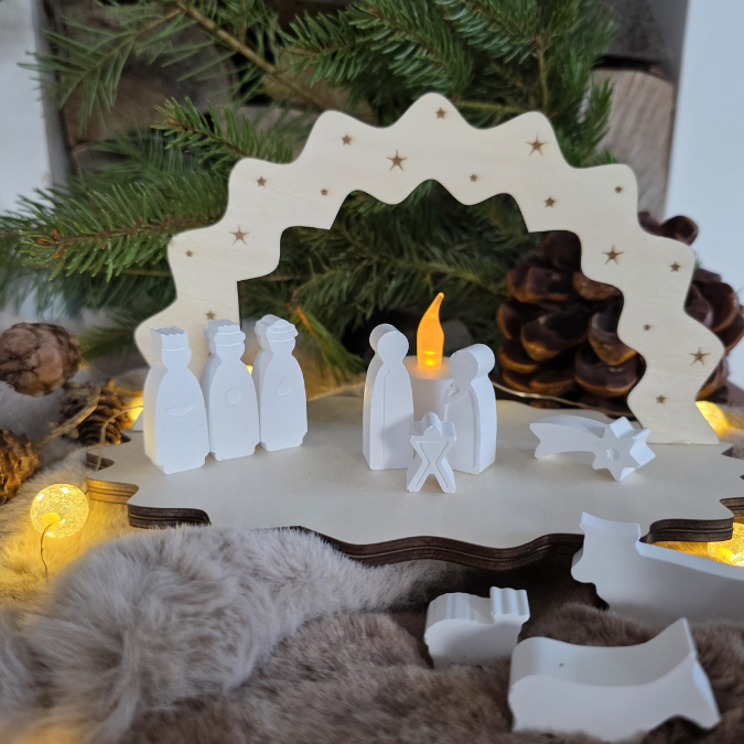 Krippe aus Holz mit Figuren zum stecken 3mm und 4mm Kulisse Minikrippe Teller für Krippe SVG Laser Datei Weihnachten Heilige Nacht – Bild 6