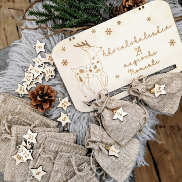 4 Designs Adventskalender SVG Laser Datei Skandi für Kinder und Erwachsene Boho Scandi Kalender Diy Balerina Vogel  Weihnachtshäuschen Haus Schneekugel – Bild 3