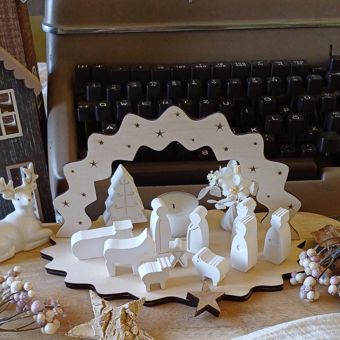 Krippe aus Holz mit Figuren zum stecken 3mm und 4mm Kulisse Minikrippe Teller für Krippe SVG Laser Datei Weihnachten Heilige Nacht – Bild 8