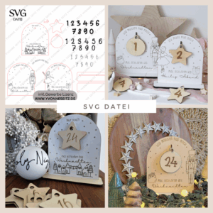 3 Designs SVG Laser Datei Weihnachten Countdown Weihnachtscountdown Weihnachtstafel 3mm Nussknacker Ballerina Skandi russische Weihnacht