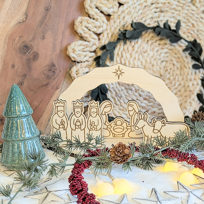 Krippe aus Holz mit Figuren zum stecken 3mm und 4mm Kulisse Minikrippe Teller für Krippe SVG Laser Datei Weihnachten Heilige Nacht – Bild 10
