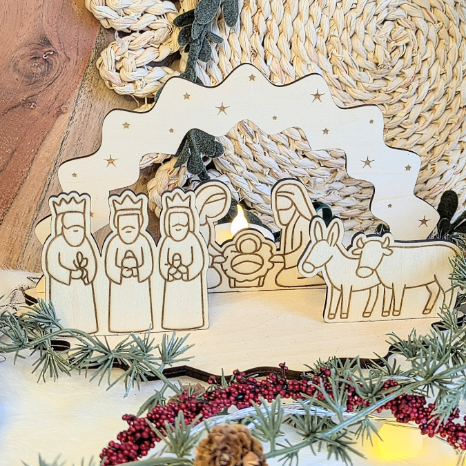 Krippe aus Holz mit Figuren zum stecken 3mm und 4mm Kulisse Minikrippe Teller für Krippe SVG Laser Datei Weihnachten Heilige Nacht – Bild 11