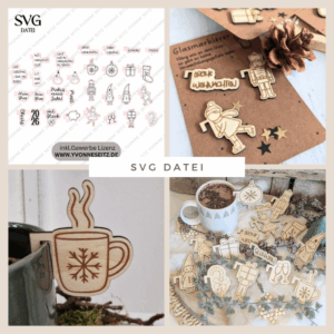 30Designs SVG Laserdatei 6 Glasanhänger Glasmarkierer Anhänger für Gläser und Tassen Weihnachten Silvester Winter Anti-Weihnachten SVG-Datei