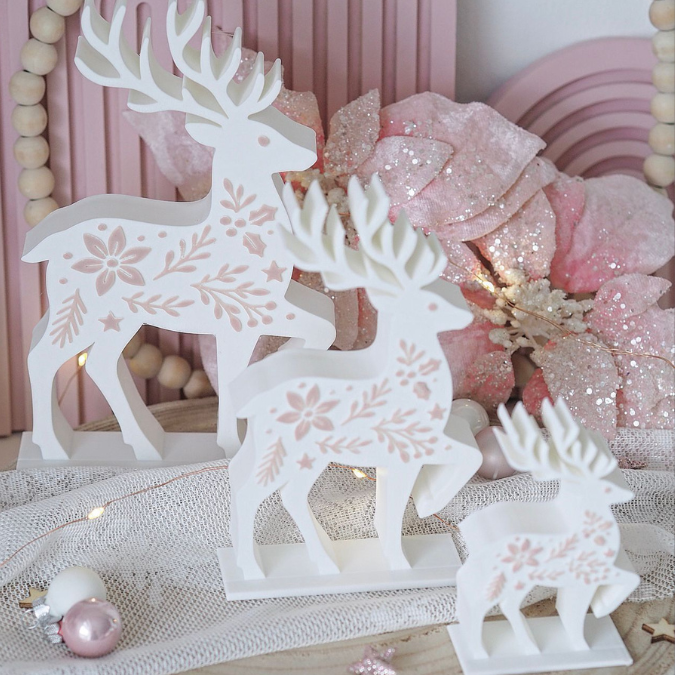 STL 3D Druck Datei Winter Hirsch in 3 Größen Winter-Design Skandi Scandi Weihnachten 3D-Druck Winterdeko Reh Floral zum Aufstellen – Bild 3