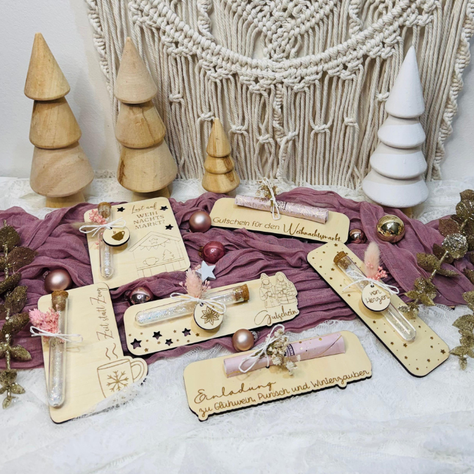 SVG Laserdatei 8 Designs Verpackung für Weihnachtsmarkt Gutscheine Weihnachten Geschenkidee Zeit statt Zeug Winter inkl Anhänger SVG Datei Einladung – Bild 25