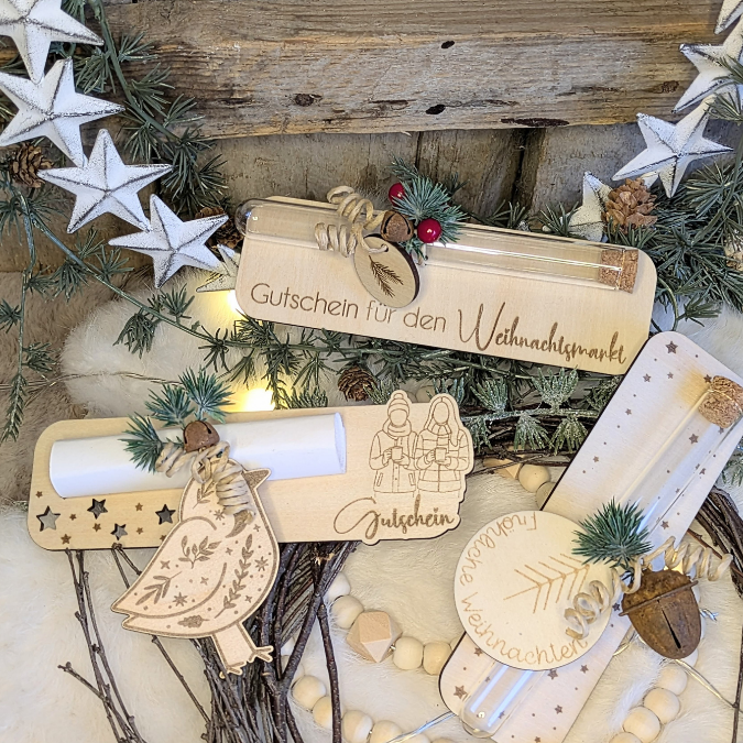 SVG Laserdatei 8 Designs Verpackung für Weihnachtsmarkt Gutscheine Weihnachten Geschenkidee Zeit statt Zeug Winter inkl Anhänger SVG Datei Einladung – Bild 6