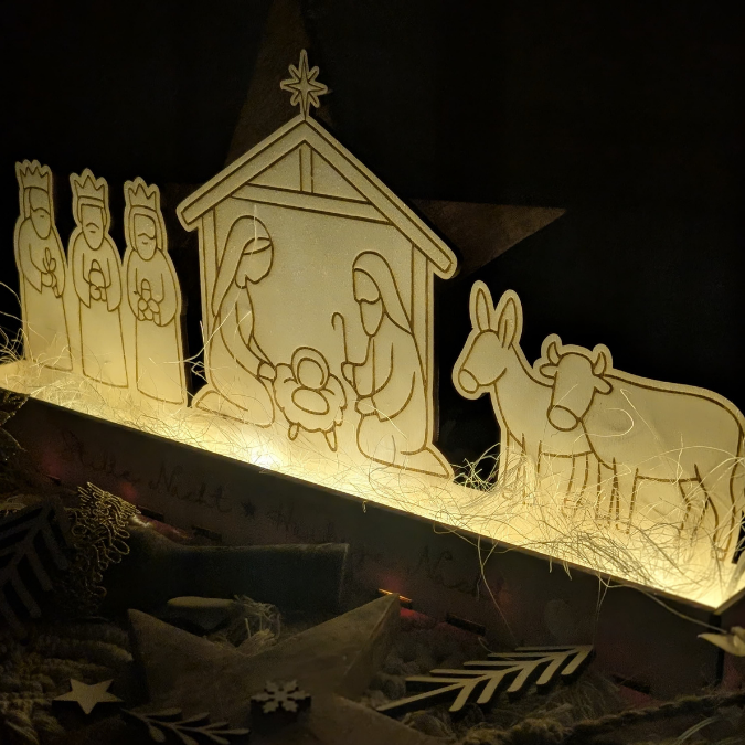 Krippe mit Box zum beleuchten 3mm und 4mm Minikrippe SVG Laser Datei Weihnachten Heilige Nacht Krippenkulisse Weihnachtsdeko Weihnachten – Bild 3
