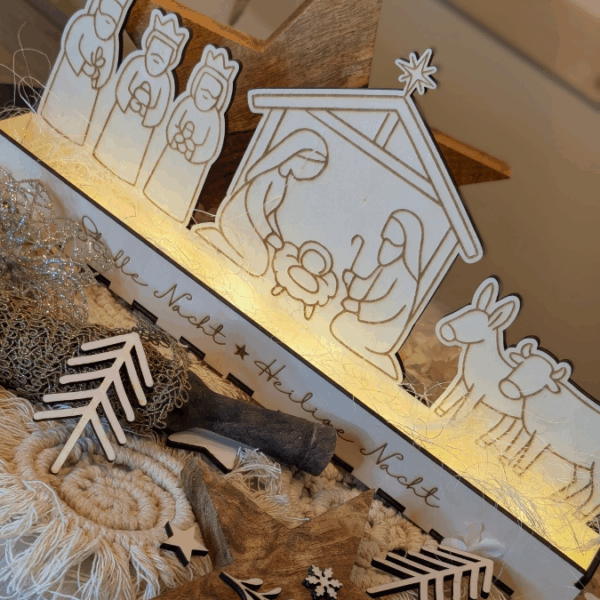 3mm und 4mm Krippe mit Box zum beleuchten Minikrippe SVG Laser Datei Weihnachten Heilige Nacht Krippenkulisse Weihnachtsdeko Weihnachten – Bild 24