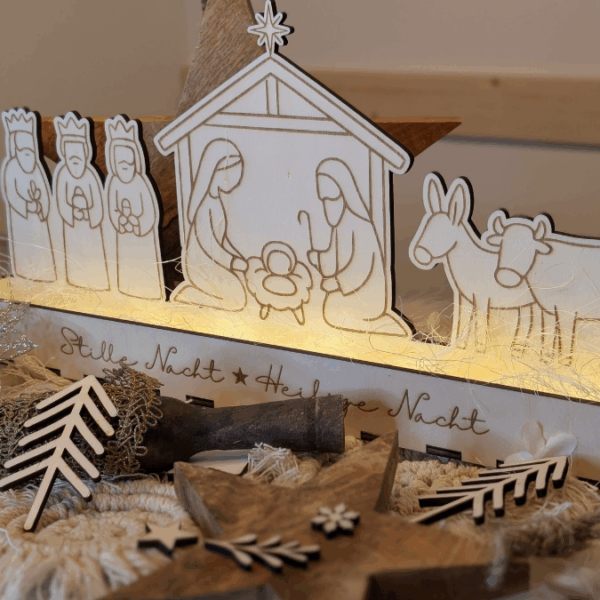 3mm und 4mm Krippe mit Box zum beleuchten Minikrippe SVG Laser Datei Weihnachten Heilige Nacht Krippenkulisse Weihnachtsdeko Weihnachten – Bild 26