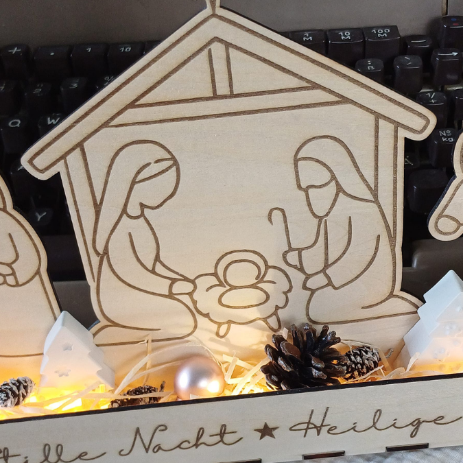 Krippe mit Box zum beleuchten 3mm und 4mm Minikrippe SVG Laser Datei Weihnachten Heilige Nacht Krippenkulisse Weihnachtsdeko Weihnachten – Bild 18