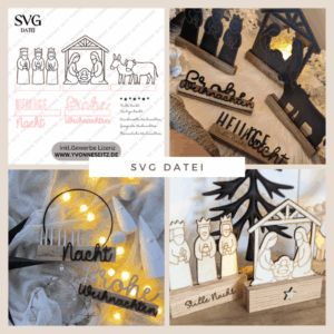 SVG Laserdatei für Klötzchen Klötzchenset Krippe Weihnachten Schriftzüge Schriftzug Krippenszene Heilige Nacht Winter SVG Datei