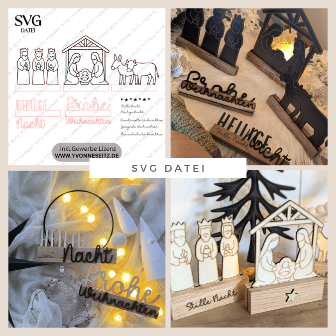 SVG Laserdatei für Klötzchen Klötzchenset Krippe Weihnachten Schriftzüge Schriftzug Krippenszene Heilige Nacht Winter SVG Datei