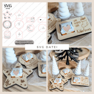 SVG Laserdatei 5 Designs Weihnachten Nikolaus Wichtel Halter für Küsschen Schokolade als Gastgeschenk kleines Mitbringsel SVG Datei