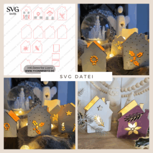 SVG Laserdatei 6 Designs Häuser Mini Haus zum füllen mit Blumen, Geld oder Ballonlicht Weihnachten Winter Mitbringsel SVG-Datei