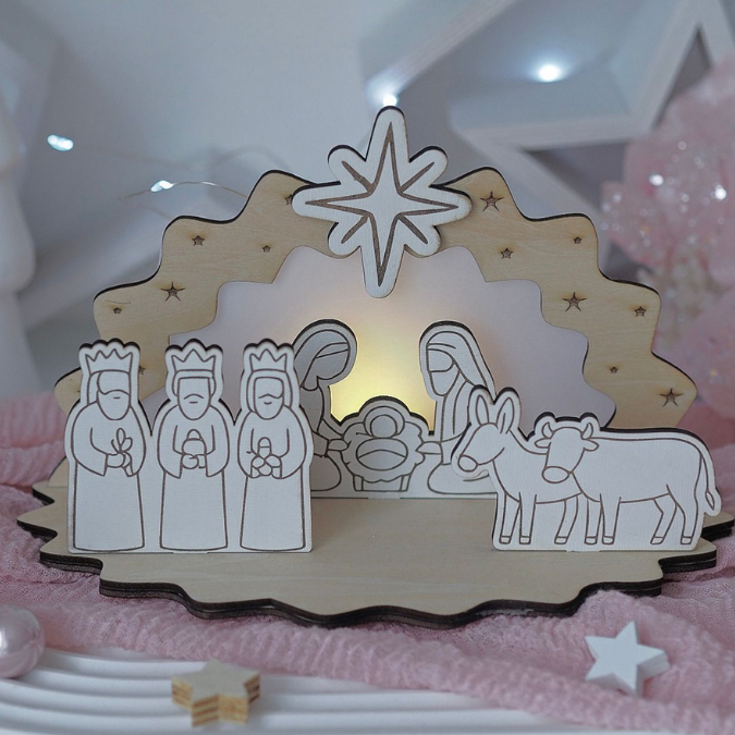 Krippe aus Holz mit Figuren zum stecken 3mm und 4mm Kulisse Minikrippe Teller für Krippe SVG Laser Datei Weihnachten Heilige Nacht – Bild 20