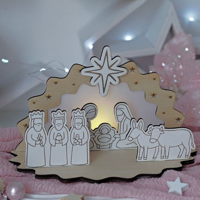 Krippe aus Holz mit Figuren zum stecken 3mm und 4mm Kulisse Minikrippe Teller für Krippe SVG Laser Datei Weihnachten Heilige Nacht – Bild 21