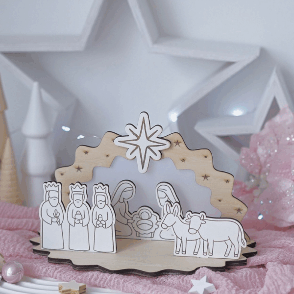 3mm und 4mm Krippe aus Holz mit Figuren zum stecken Kulisse Minikrippe Teller für Krippe SVG Laser Datei Weihnachten Heilige Nacht – Bild 22