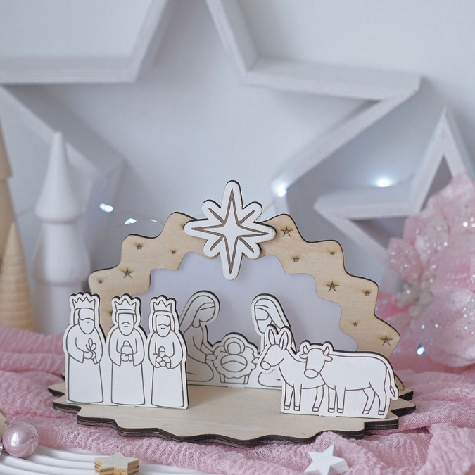 Krippe aus Holz mit Figuren zum stecken 3mm und 4mm Kulisse Minikrippe Teller für Krippe SVG Laser Datei Weihnachten Heilige Nacht – Bild 22