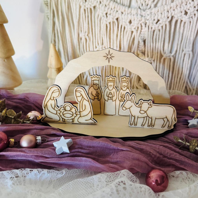 Krippe aus Holz mit Figuren zum stecken 3mm und 4mm Kulisse Minikrippe Teller für Krippe SVG Laser Datei Weihnachten Heilige Nacht – Bild 17