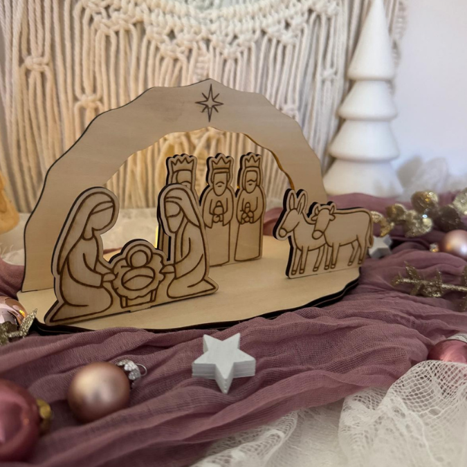 Krippe aus Holz mit Figuren zum stecken 3mm und 4mm Kulisse Minikrippe Teller für Krippe SVG Laser Datei Weihnachten Heilige Nacht – Bild 18