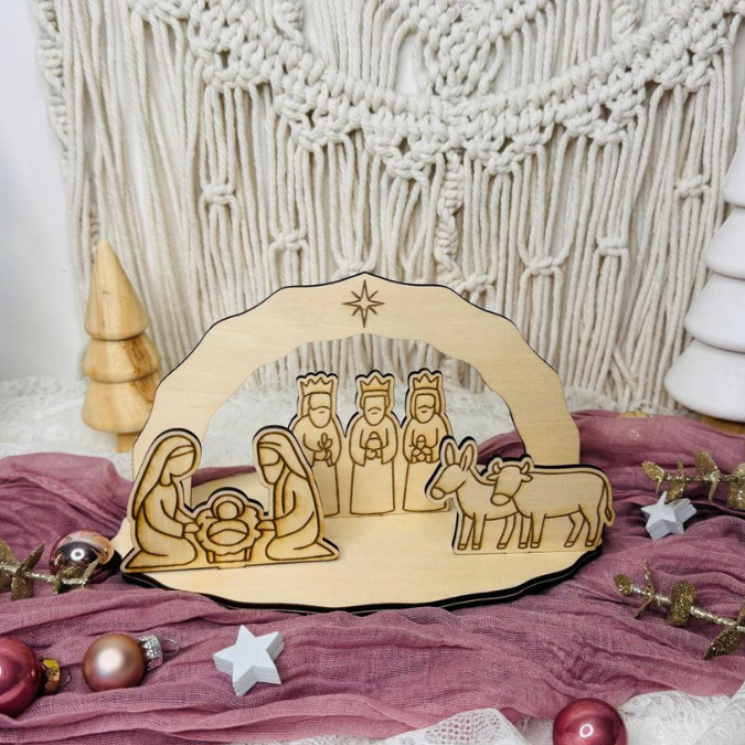 Krippe aus Holz mit Figuren zum stecken 3mm und 4mm Kulisse Minikrippe Teller für Krippe SVG Laser Datei Weihnachten Heilige Nacht – Bild 15