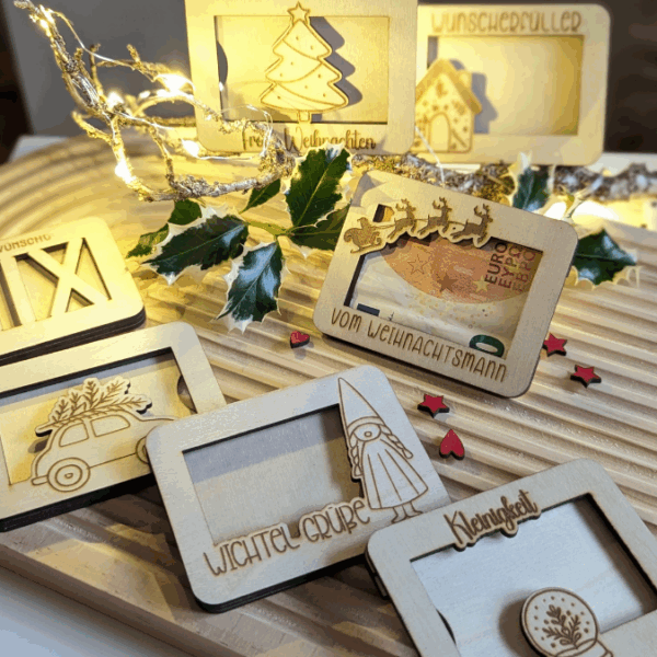 12 Designs Laserdatei Verpackung für Gutscheinkarten Gutscheine Geld Weihnachten Nikolaus Christkind Geldgeschenk Wunschgutschein SVG Datei – Bild 9