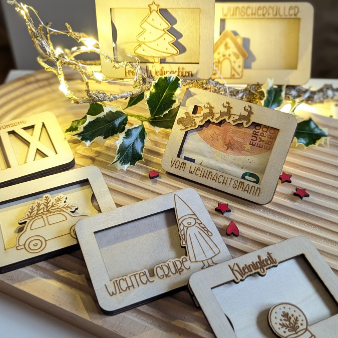 Laserdatei Verpackung für Gutscheinkarten Gutscheine 12 Designs Geld Weihnachten Nikolaus Christkind Geldgeschenk Wunschgutschein SVG Datei – Bild 9