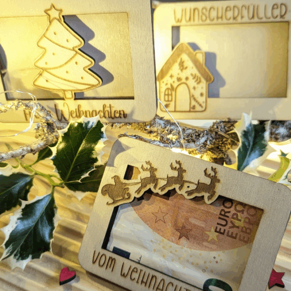 12 Designs Laserdatei Verpackung für Gutscheinkarten Gutscheine Geld Weihnachten Nikolaus Christkind Geldgeschenk Wunschgutschein SVG Datei – Bild 12