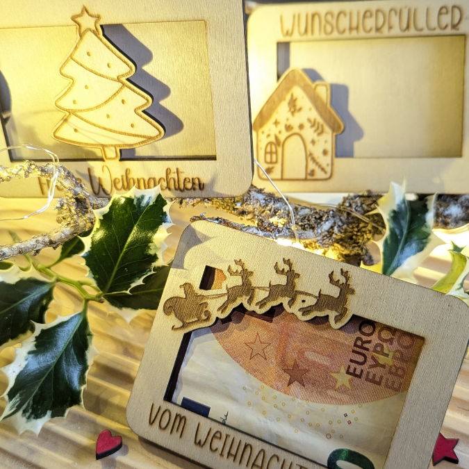 Laserdatei Verpackung für Gutscheinkarten Gutscheine 12 Designs Geld Weihnachten Nikolaus Christkind Geldgeschenk Wunschgutschein SVG Datei – Bild 12