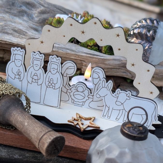Krippe aus Holz mit Figuren zum stecken 3mm und 4mm Kulisse Minikrippe Teller für Krippe SVG Laser Datei Weihnachten Heilige Nacht – Bild 19