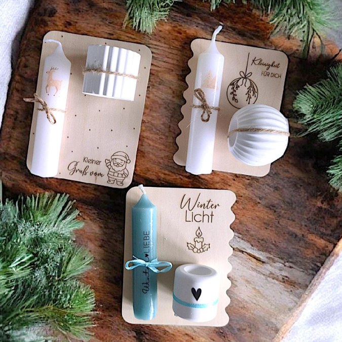 6 Designs Laserdatei Halter für Kerzen, Kerzenständer Geld Verpackung für Gutscheine Kleinigkeiten Weihnachten Nikolaus Christkind SVG Datei – Bild 3