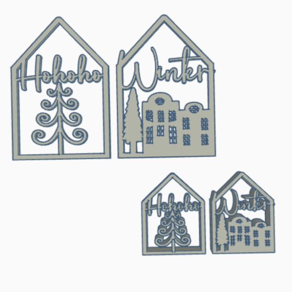 STL 3D Druck Datei Winterhäuser HoHoHo 2 Designs zum stellen und hängen Winter-Design Skandi Scandi Weihnachten 3D-Druck Winterdeko – Bild 2